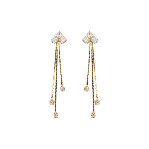 Tibetan Style Tassel Earring, Geometrical Pattern, gold color plated, for woman & with rhinestone, 20x70mm, Sold By Pair