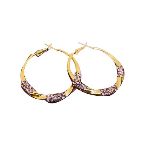 Tibetan Style Hoop Earring, gold color plated, for woman & with rhinestone, 40x10mm, Sold By Pair