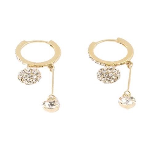 Brass Huggie Hoop Drop Earring gold color plated for woman & with rhinestone Sold By Pair