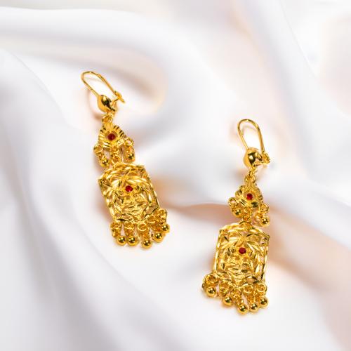 metal Pendientes con Colgantes, chapado en oro de 24 K, para mujer & con diamantes de imitación & hueco, earring length 70-100mm, Vendido por Par