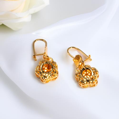 metal Pendientes con Colgantes, Flor, chapado en oro de 24 K, para mujer & hueco, earring length 30-50mm, Vendido por Par