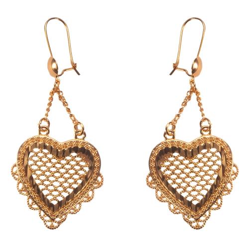 laiton Boucle d'oreille goutte, coeur, Placage de couleur d'or, pour femme & creux, earring length 30-50mm, Vendu par paire