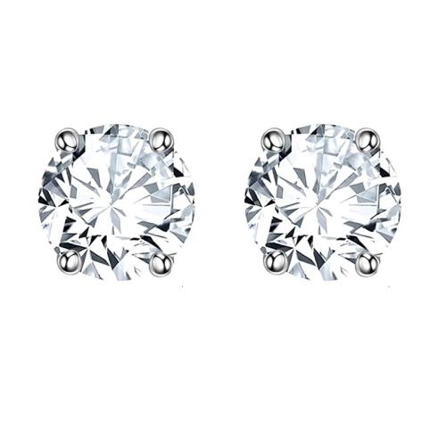 925 Sterling Silver Stud Earring Round platinum plated & micro pave cubic zirconia & for woman Sold By Pair