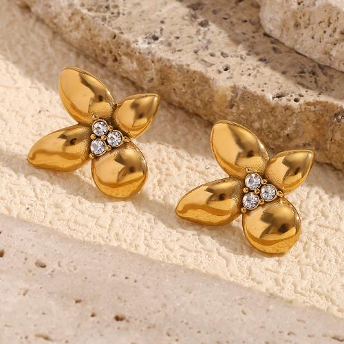 Stainless Steel Stud Earrings 304 Stainless Steel fashion jewelry & for woman & with rhinestone Sold By Pair