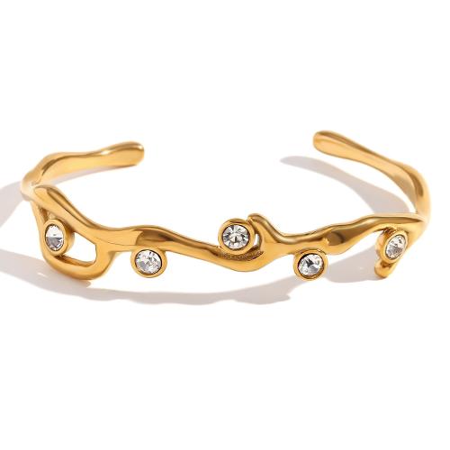 Bracelet en acier inoxydable, Acier inoxydable 304, Plaqué or 18K, bijoux de mode & pour femme & avec strass, plus de couleurs à choisir, Diamètre intérieur:Environ 63.2mm, Vendu par PC