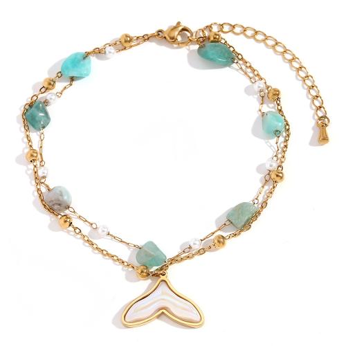 Anklet de acero inoxidable, acero inoxidable 304, con Piedra natural, con 5cm extender cadena, 18K chapado en oro, Joyería & para mujer, dorado, longitud:aproximado 20 cm, Vendido por UD