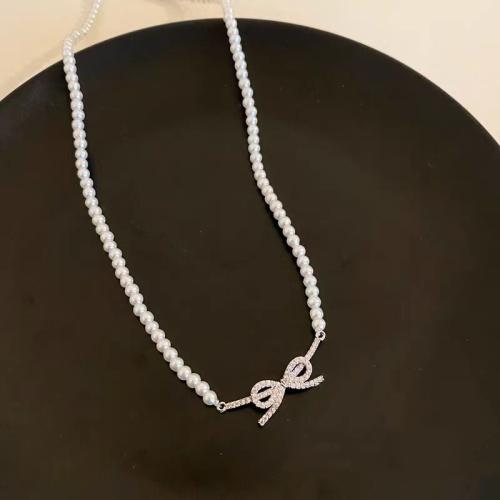 Zinc Alloy Jewelry Necklace with Plastic Pearl fashion jewelry & for woman & with rhinestone Length Approx 45 cm Sold By PC