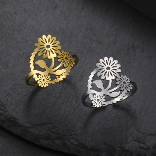 Stainless Steel Finger Ring, 304 Stainless Steel, Flower, fashion jewelry & for woman, more colors for choice, Sold By PC