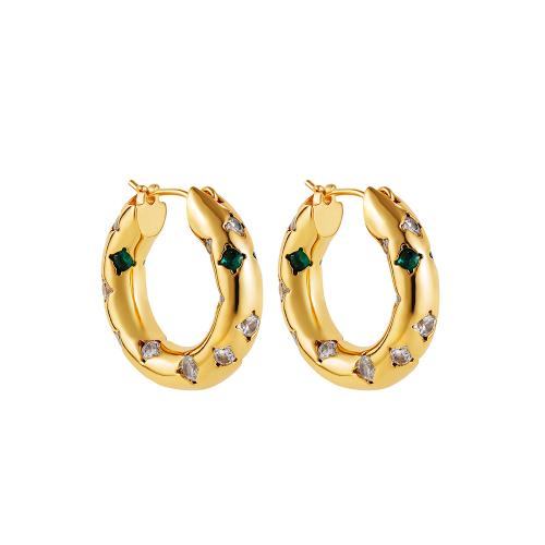 Cúbicos Circonia Pendiente Latón Micro pavimenta, metal, 18K chapado en oro, Joyería & micro arcilla de zirconia cúbica & para mujer, dorado, 23x23mm, Vendido por Par