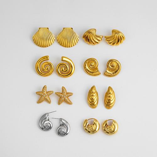 Stainless Steel Stud Earrings, 304 Stainless Steel, 18K gold plated, fashion jewelry & different styles for choice & for woman, golden, Sold By Pair