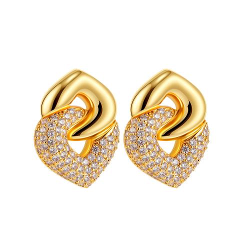 Stainless Steel Stud Earrings, 304 Stainless Steel, fashion jewelry & micro pave cubic zirconia & for woman, golden, 21x27mm, Sold By Pair