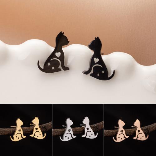 Stainless Steel Stud Earrings 304 Stainless Steel Cat Vacuum Ion Plating fashion jewelry & for woman Sold By Pair