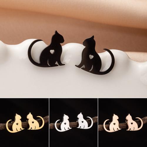 Stainless Steel Stud Earrings 304 Stainless Steel Cat Vacuum Ion Plating fashion jewelry & for woman 12mm Sold By Pair