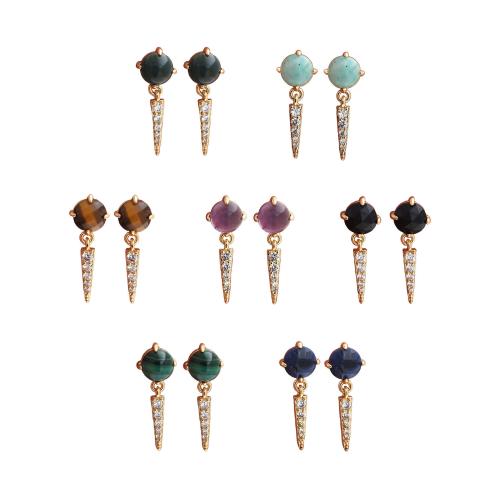 Boucles d'oreilles en laiton zircon cubique pavent, avec Pierre naturelle, Placage de couleur d'or, bijoux de mode & pavé de micro zircon & pour femme, plus de couleurs à choisir, protéger l'environnement, sans nickel, plomb et cadmium, 22x17x8.50mm, Vendu par paire