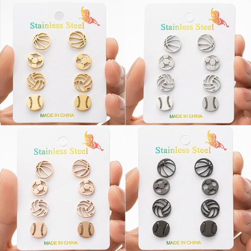 Stainless Steel Stud Earrings, 304 Stainless Steel, Vacuum Ion Plating, fashion jewelry & for woman, more colors for choice, 4Pairs/Set, Sold By Set