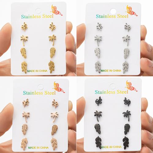 Stainless Steel Stud Earrings, 304 Stainless Steel, Leaf, Vacuum Ion Plating, fashion jewelry & for woman, more colors for choice, 4Pairs/Set, Sold By Set