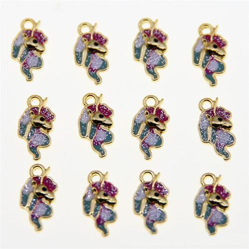 Zinc Alloy émail Pendants, alliage de zinc, Licorne, Placage de couleur d'or, DIY, multicolore, protéger l'environnement, sans nickel, plomb et cadmium, 15x8x3mm, Environ 100PC/sac, Vendu par sac