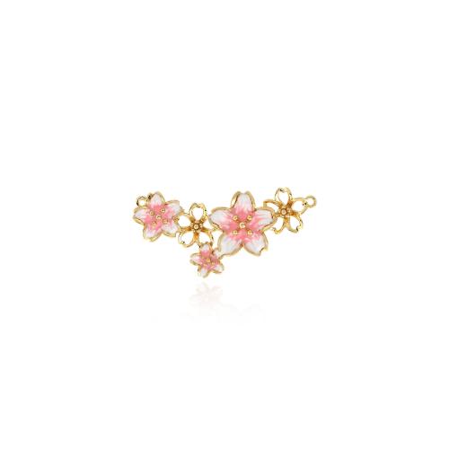 Fermoirs bijoux en laiton, Fleur de prunier, Placage de couleur d'or, DIY & émail & boucle de 1/1, protéger l'environnement, sans nickel, plomb et cadmium, 40x16.50x4mm, Vendu par PC