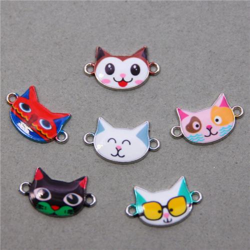 Animal Tibetan Style Connector, Cat, plated, DIY & enamel & 1/1 loop, more colors for choice, nickel, lead & cadmium free, 12x14x3mm, Approx 100PCs/Bag, Sold By Bag