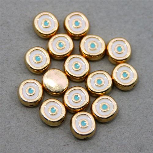 Zinc Alloy Jewelry Beads Flat Round gold color plated DIY & enamel nickel lead & cadmium free 8mm Approx Sold By Bag