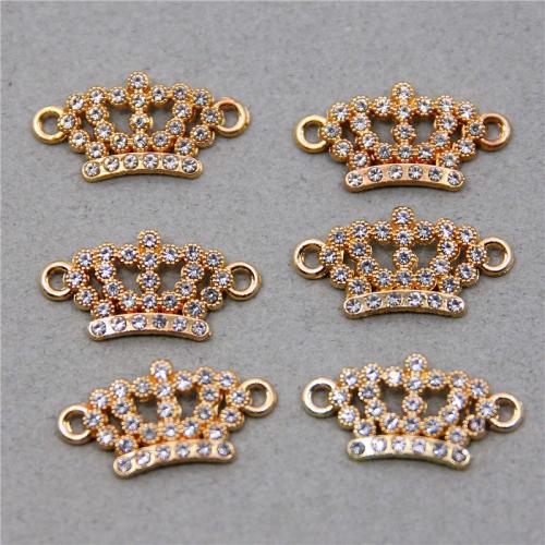 Tibetan Style Connector, Crown, KC gold color plated, DIY & with rhinestone & 1/1 loop, nickel, lead & cadmium free, Approx 100PCs/Bag, Sold By Bag