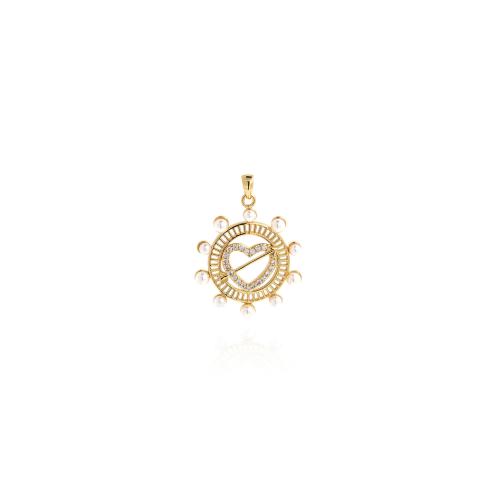 Cubic Zirconia Micro Pave Brass Pendant, with Plastic Pearl, gold color plated, DIY & micro pave cubic zirconia, nickel, lead & cadmium free, 34x24.50x3.70mm, Sold By PC