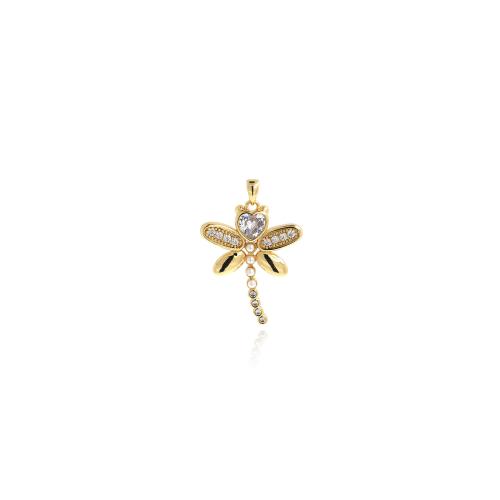 Cubic Zirconia Micro Pave Brass Pendant, Dragonfly, gold color plated, DIY & micro pave cubic zirconia, nickel, lead & cadmium free, 34x23x3mm, Sold By PC