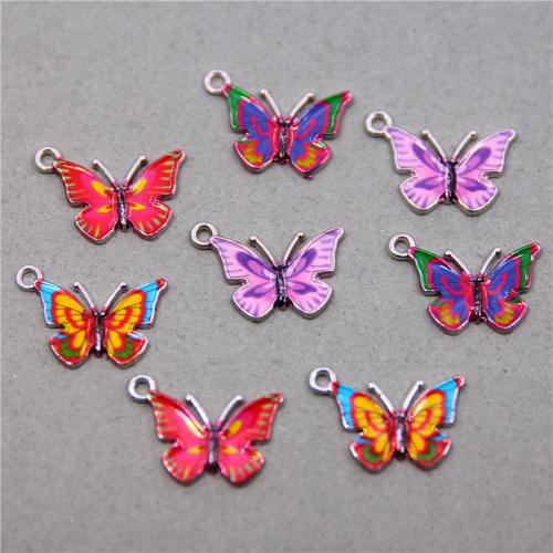 Colgantes de esmalte de la aleación del cinc, aleación de zinc, Mariposa, chapado en color de plata, Bricolaje, más colores para la opción, libre de níquel, plomo & cadmio, 22x16mm, aproximado 100PCs/Bolsa, Vendido por Bolsa