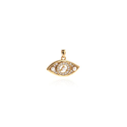 Cubic Zirconia Micro Pave Brass Pendant, with Plastic Pearl, Evil Eye, gold color plated, DIY & micro pave cubic zirconia, nickel, lead & cadmium free, 19x23.50x4.50mm, Sold By PC