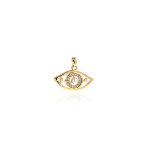 Cubic Zirconia Micro Pave Brass Pendant, with Plastic Pearl, Evil Eye, gold color plated, DIY & micro pave cubic zirconia, nickel, lead & cadmium free, 19x23.50x4.50mm, Approx 100PCs/PC, Sold By PC