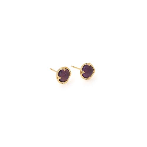 Brass Stud Earring with Natural Stone gold color plated fashion jewelry & for woman nickel lead & cadmium free Sold By Pair