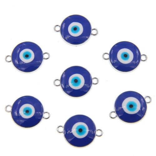 Mal Conector de ojos, aleación de zinc, chapado en color de plata, Bricolaje & patrón de malvado de ojo & esmalte & 1/1 aro, azul oscuro, libre de níquel, plomo & cadmio, aproximado 100PCs/Bolsa, Vendido por Bolsa