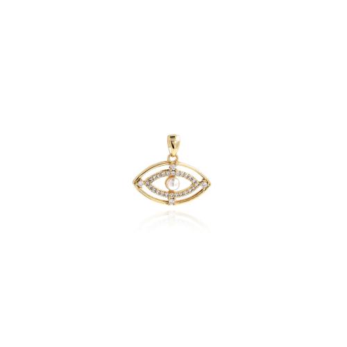 Cubic Zirconia Micro Pave Brass Pendant, with Plastic Pearl, Evil Eye, gold color plated, DIY & micro pave cubic zirconia, nickel, lead & cadmium free, 20x18x4mm, Sold By PC