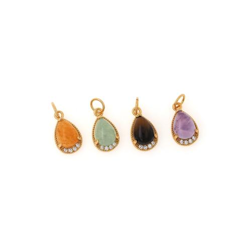 Cubic Zirconia Micro Pave Brass Pendant, with Natural Stone, Teardrop, gold color plated, DIY & micro pave cubic zirconia, more colors for choice, nickel, lead & cadmium free, 16.50x11x5mm, Sold By PC