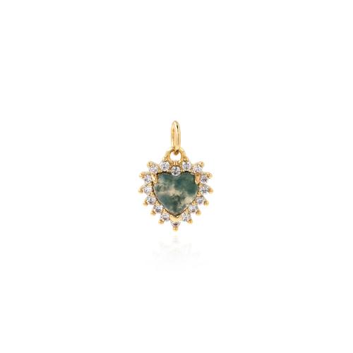 Cubique Pendentif en laiton zircon pavent, avec Pierre naturelle, coeur, Placage de couleur d'or, DIY & pavé de micro zircon, plus de couleurs à choisir, protéger l'environnement, sans nickel, plomb et cadmium, 16.50x11x5mm, Vendu par PC