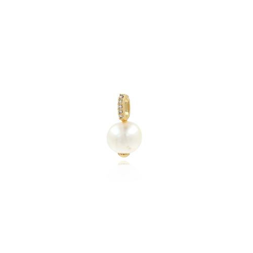 Cubic Zirconia Micro Pave Brass Pendant, with Plastic Pearl, gold color plated, DIY & micro pave cubic zirconia, nickel, lead & cadmium free, 16.50x9x8mm, Sold By PC