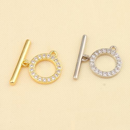 Chiusura Toggle in ottone, placcato, DIY & Micro spianare cubic zirconia, nessuno, assenza di nichel,piombo&cadmio, 15x12x2mm, Venduto da PC