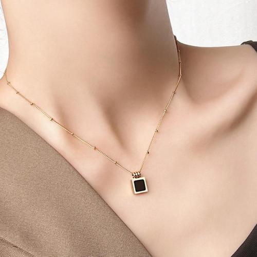 Titanium Steel Necklace with 5CM extender chain Square gold color plated & for woman & enamel nickel lead & cadmium free Length 45 cm Sold By PC