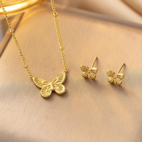 Jewelry Sets, Stud Earring & necklace, Titanium Steel, Butterfly, gold color plated, different styles for choice & for woman, more colors for choice, Sold By PC