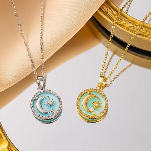 Titanium Steel Necklace Round plated for woman & enamel & with rhinestone Length 45 cm Sold By PC