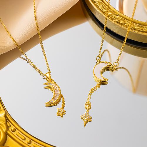 Titanium Steel Necklace, Moon, gold color plated, different styles for choice & for woman & with rhinestone, more colors for choice, Length:45 cm, Sold By PC