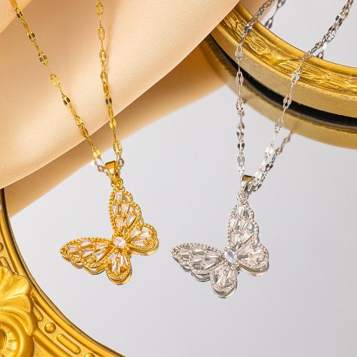 Titanium Steel Necklace, Butterfly, plated, different styles for choice & for woman & with rhinestone, more colors for choice, Length:45 cm, Sold By PC