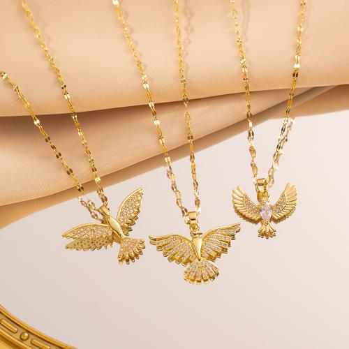 Titanium Steel Necklace, with 5CM extender chain, Phoenix, gold color plated, different styles for choice & for woman & with rhinestone, more colors for choice, Length:45 cm, Sold By PC