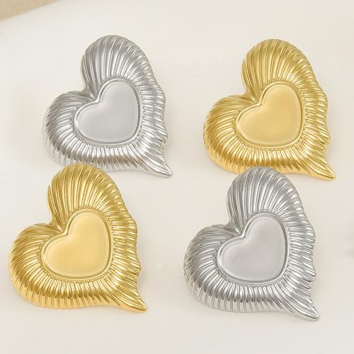 Stainless Steel Stud Earrings 304 Stainless Steel Heart plated for woman Sold By Pair