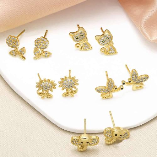 Cubic Zirconia Micro Pave Brass Earring gold color plated fashion jewelry & micro pave cubic zirconia golden nickel lead & cadmium free Sold By Pair