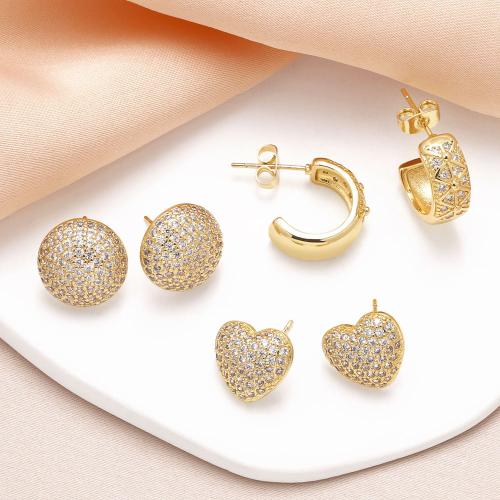 Cubic Zirconia Micro Pave Brass Earring gold color plated fashion jewelry & micro pave cubic zirconia golden nickel lead & cadmium free Sold By Pair