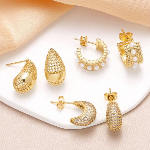 Cubic Zirconia Micro Pave Brass Earring, gold color plated, fashion jewelry & different designs for choice & micro pave cubic zirconia, golden, nickel, lead & cadmium free, Sold By Pair