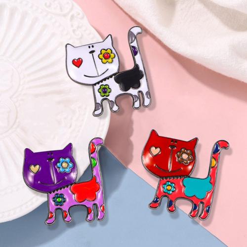 Zinc Alloy Badge Cat plated fashion jewelry & enamel & with rhinestone nickel lead & cadmium free Sold By PC