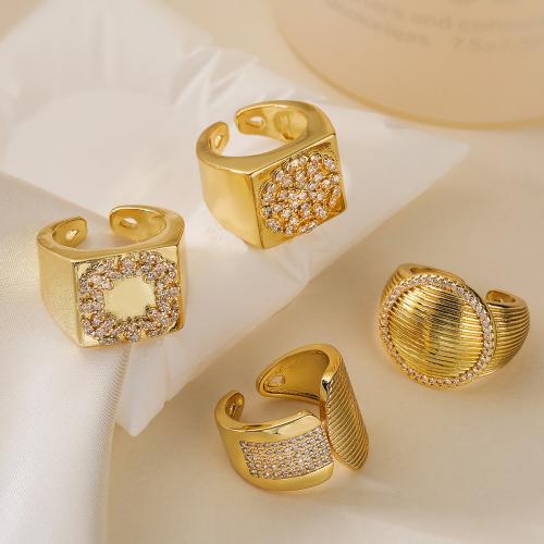 Cubic Zirconia Micro Pave Brass Ring gold color plated fashion jewelry & micro pave cubic zirconia golden nickel lead & cadmium free Sold By PC