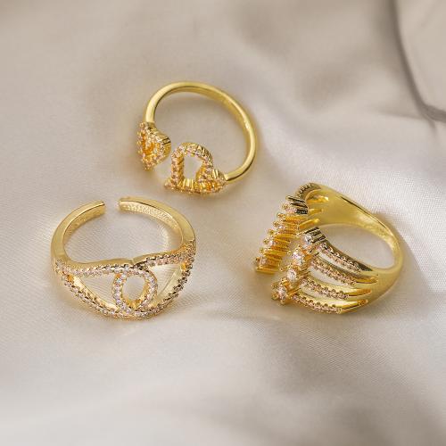 Cúbicos Circonia Micro Pave anillo de latón, metal, chapado en color dorado, Joyería & diferentes patrones para la opción & micro arcilla de zirconia cúbica, dorado, libre de níquel, plomo & cadmio, Vendido por UD